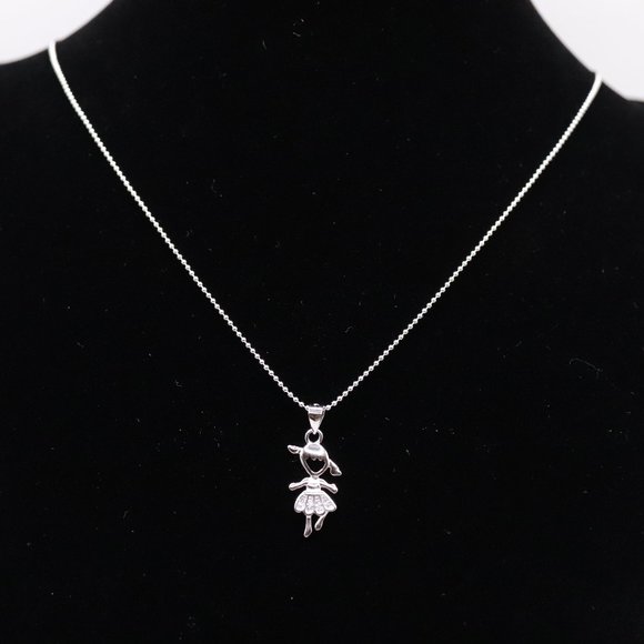 925 Sterling Silver Genuine Beads Necklace with Silver Little Girl Pendant - Picture 2 of 3